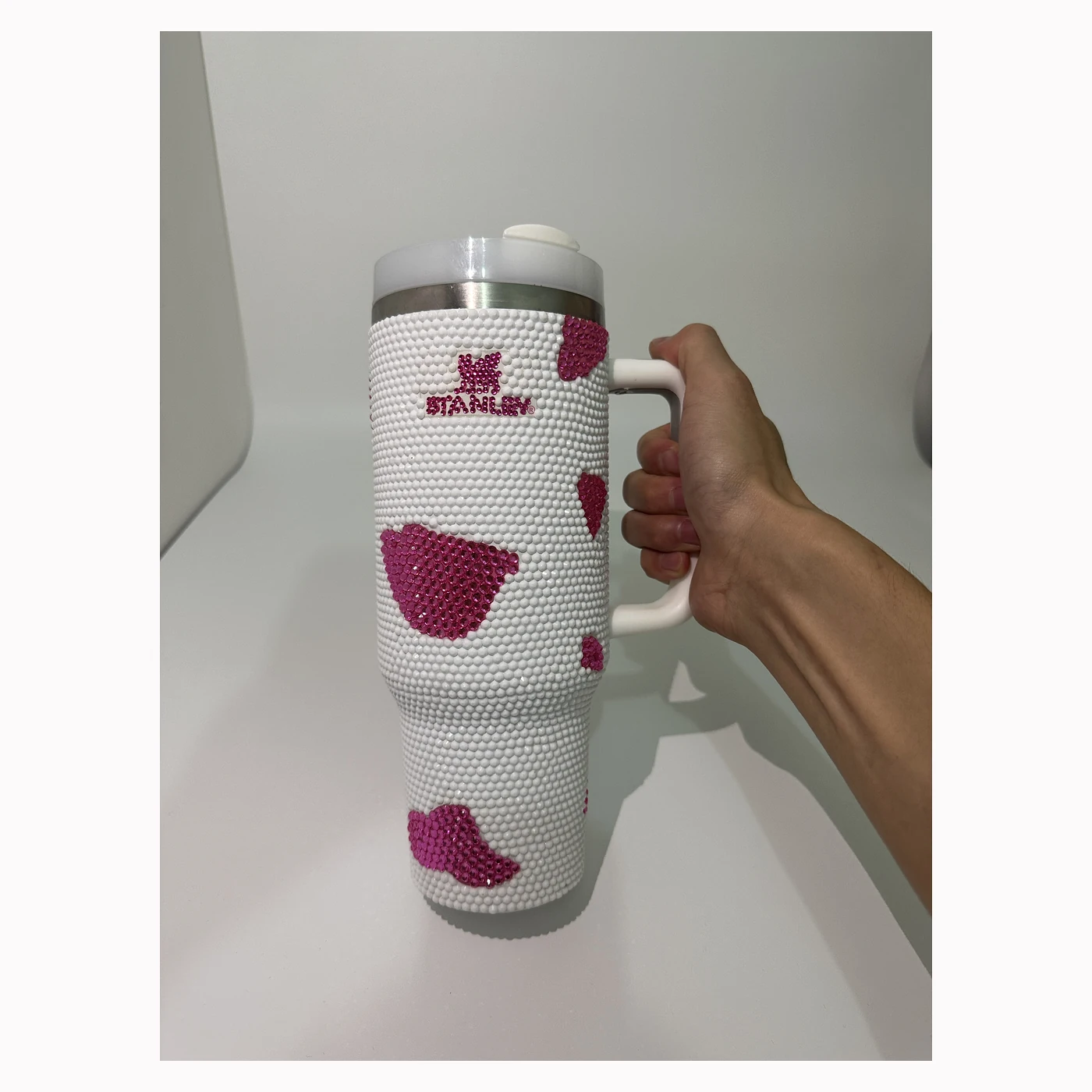 Custom Pink Pattern Rhinestone Tumbler